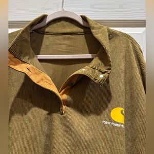 Men big and tall Brown Corduroy Pullover with Orange Detail on elbows .